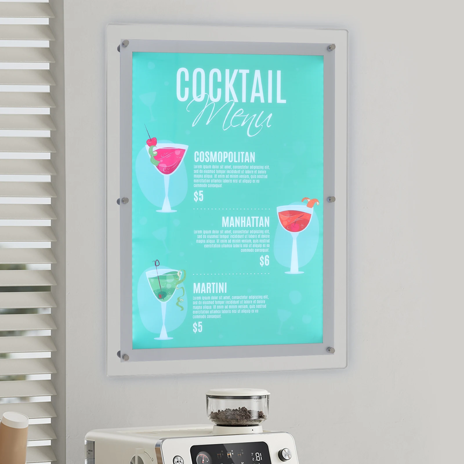 صندوق إطار عرض إعلاني مزود بإضاءة LED من الأكريليك الشفاف، حامل لافتة إضاءة LED مثبت على الحائط لمسرح الأفلام والعروض الترويجية وما إلى ذلك