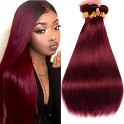 Burgundy Bundles Straight Human Hair 3 Bundles Brazilian Virgin Remy Hair 99j Red Wine Color Bundles Unprocessed Human Hair Weft