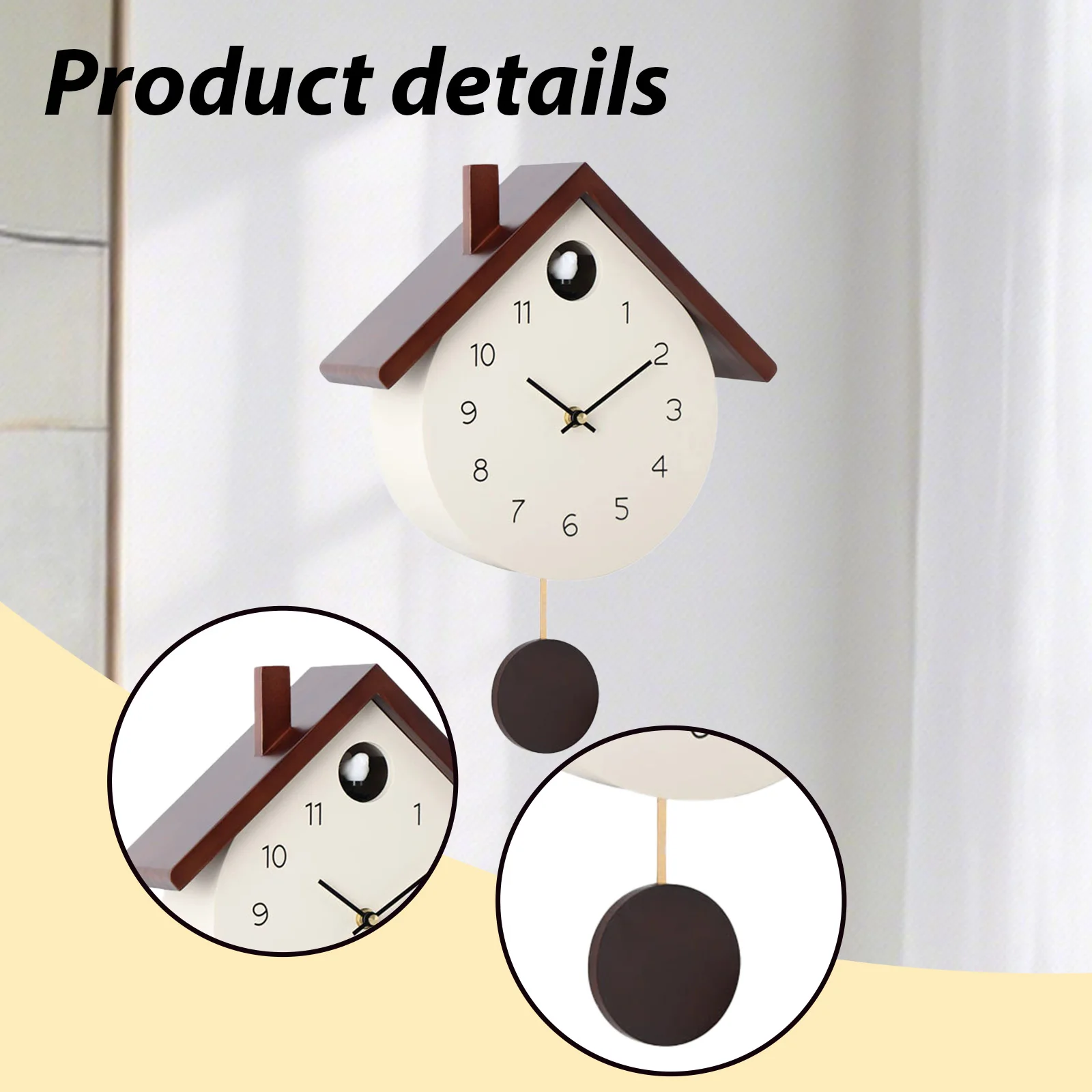 Wooden Chiming Cuckoo Clock with Pendulum Hanging Wall Clock Wall Decoration for Home Living Room Kitchen Bedroom Office