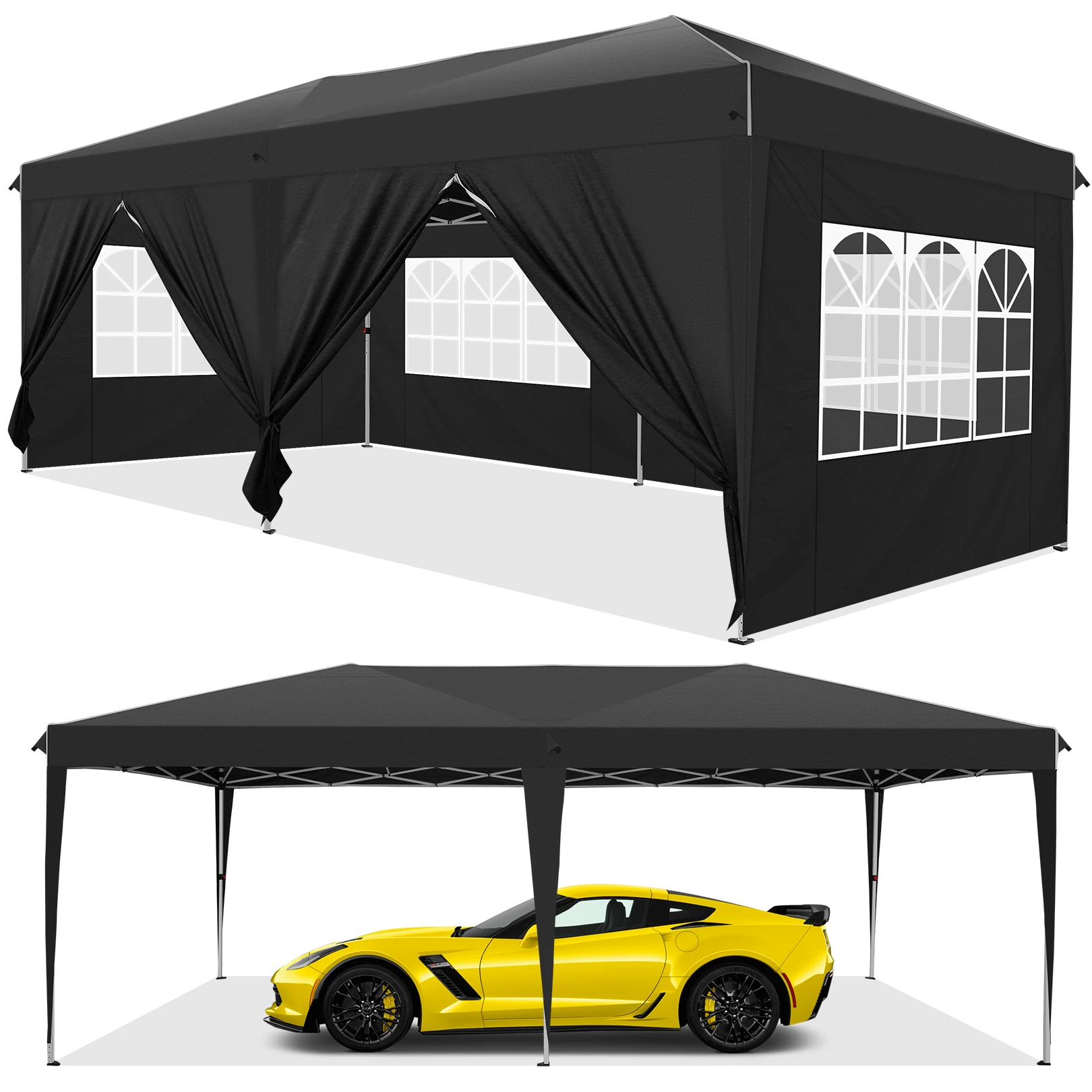 3x6m Pop-up Gazebo Foldable Party Tent with 6 Sidewalls, Easy Assembly for Weddings, Commercial Use, UV50+ Protection Steel Frame