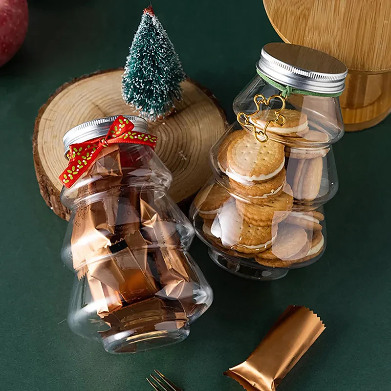 500ML Christmas Tree Snowman Sweet Jar Candy Cookie Storage Box Juice Chocolate Gift Packing DIY Container New Year Decor Bottle