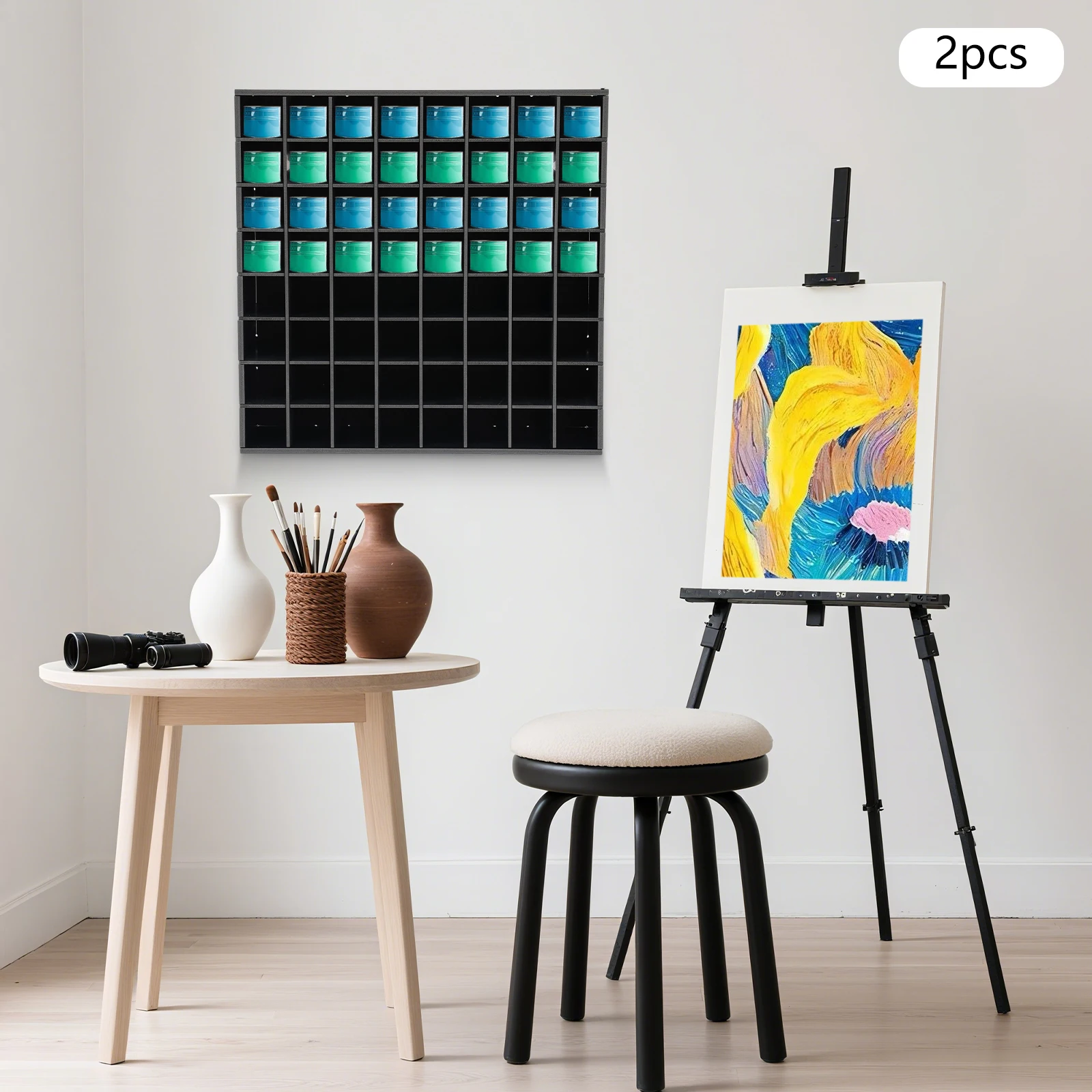 

Органайзер для бутылок с черной краской, 2 шт., настенный держатель для красок с 64 сетками для студий, галереев, гаражей и т. д.