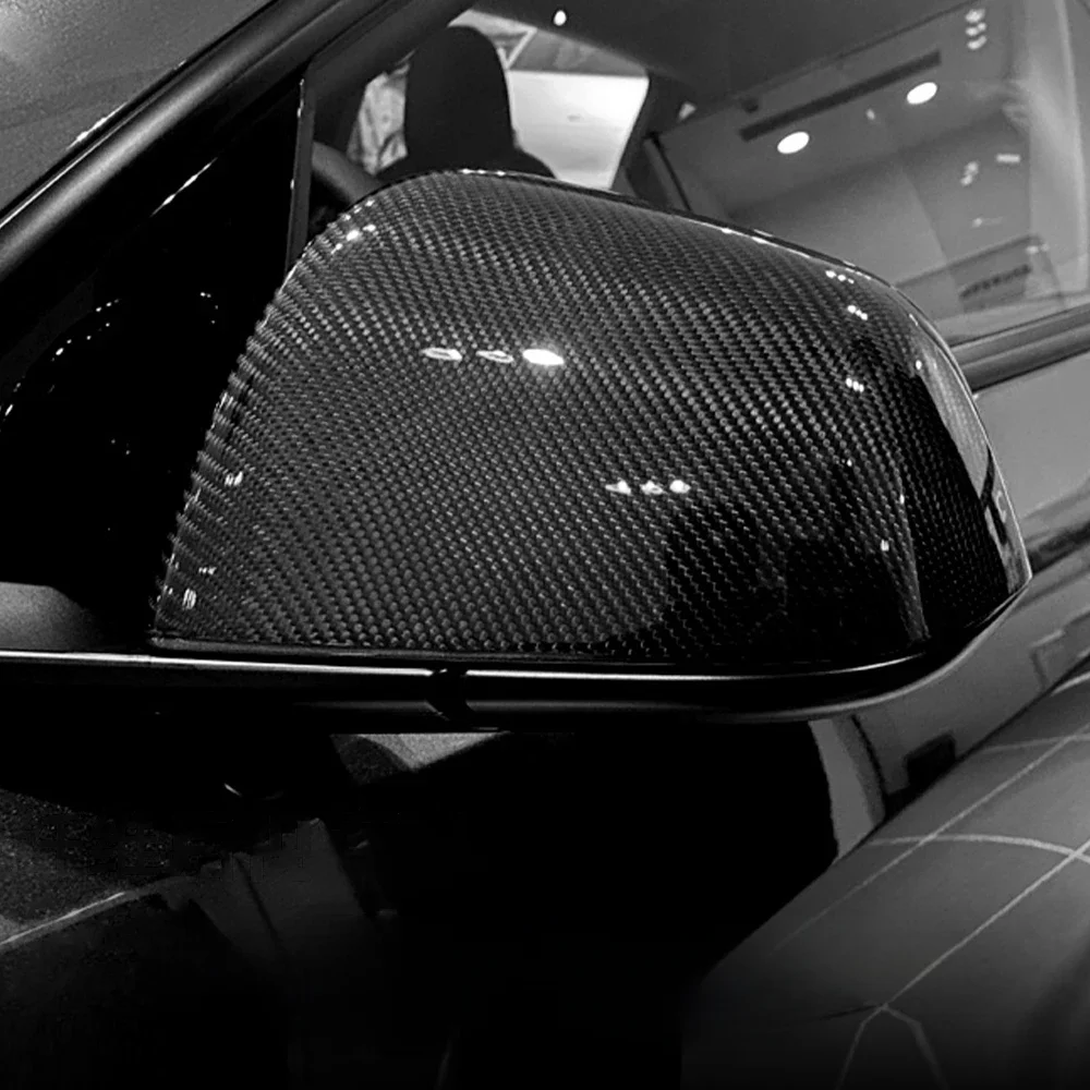 Auto Rückspiegel Abdeckung Für Tesla Modell 3Y Helle/Matt Carbon Faser Rückspiegel Dekorative Shell Außen Zubehör