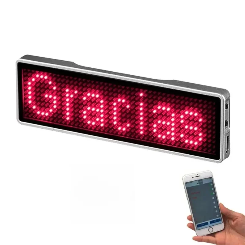 Rechargeable Bluetooth Digital LED Badge Insignia DIY Programmable Scrolling Message Board Mini LED Display LED Name Tag