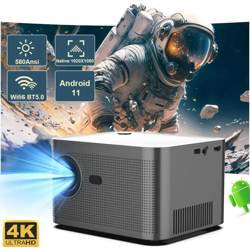 New Projector HY350 Android 11 Real 4K 1920*1080P Wifi6 580ANSI Allwinner H713 2G+32G Voice Control BT5.0 Home Cinema Projetor