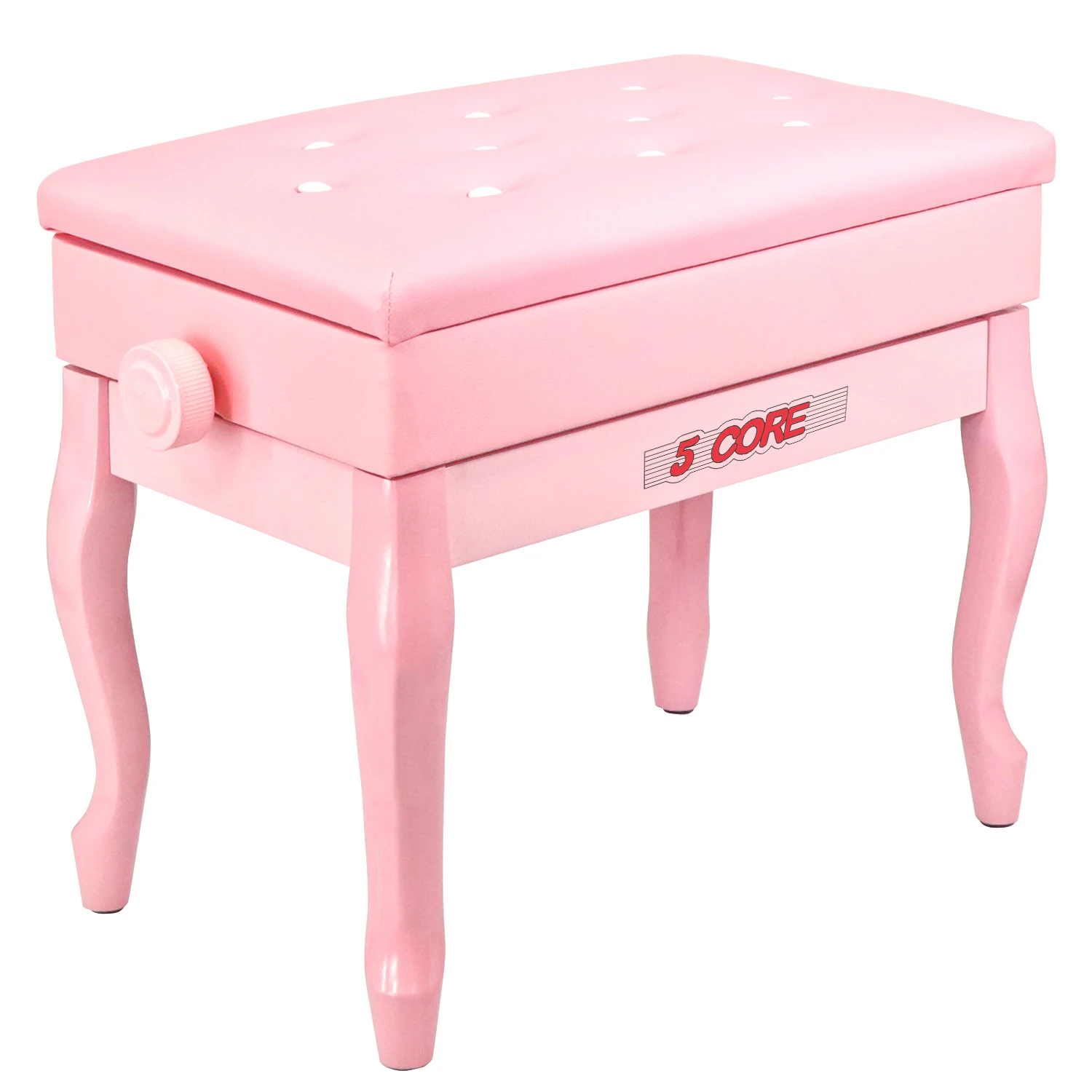 

5 Core Piano Bench with Storage Wooden Adjustable Keyboard Stool Heavy Duty Padded Cushioned Seat PNB WD HD PNK