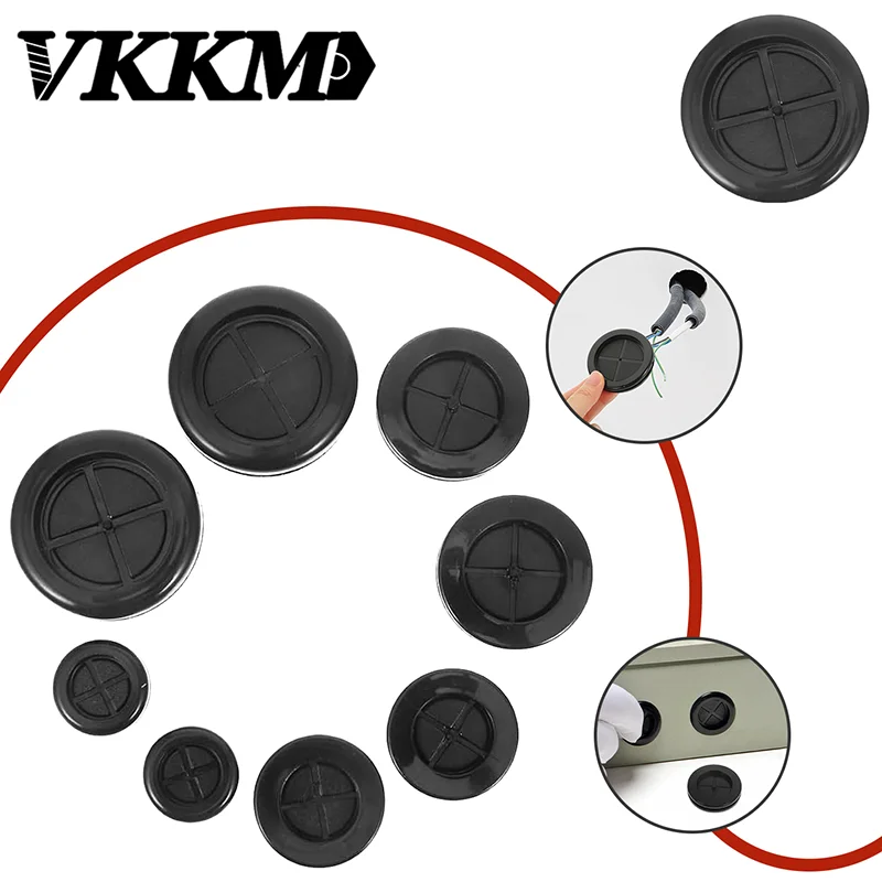 VKKM 96Pcs Single Sided Rubber Grommet Kit, 6 Sizes Flexible Rubber Wire Hole Plugs for Cabinet, Electrical Box, Metal Panel Wiring Protection