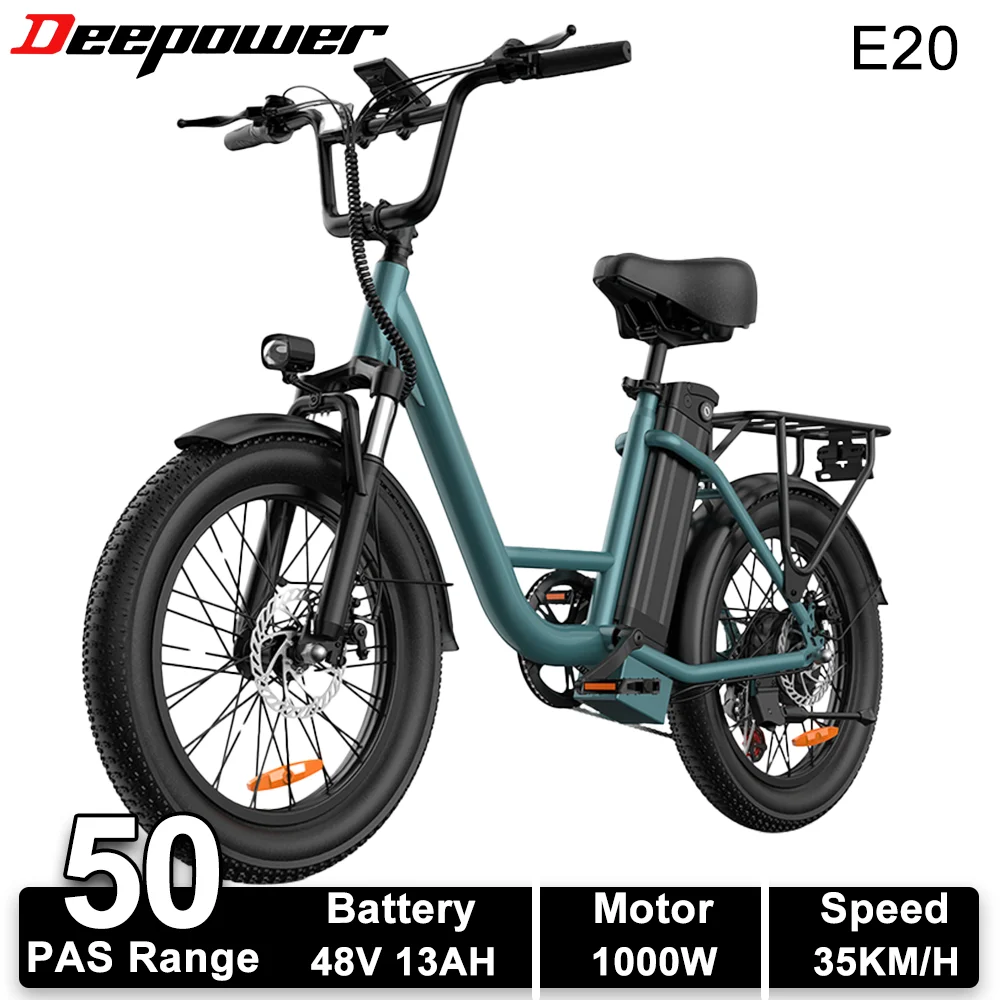 URLIFE E20 Elektrische Fiets 48V 13AH 1000W Volwassen Elektrische Fiets met LED Display 7 Versnellingen 20*3 Inch All-Terrain E-bike