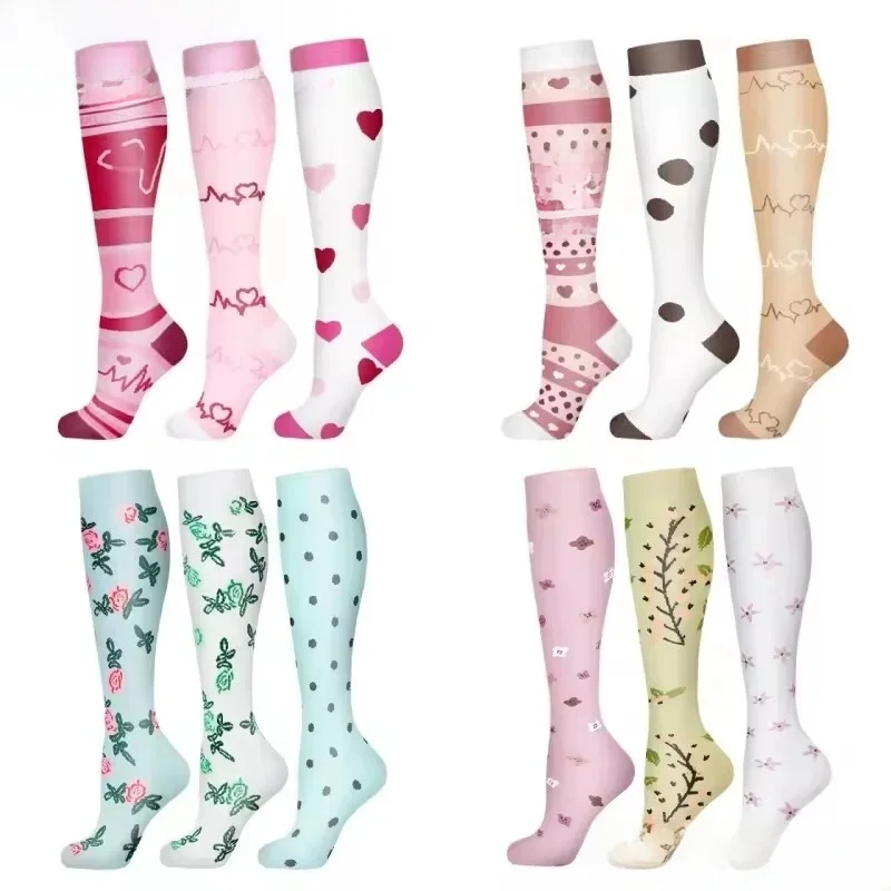 3/6 paires de chaussettes de Compression Sports de plein air équitation compresse bas extensibles infirmière mollet pression jambe chaussettes gonflées varices