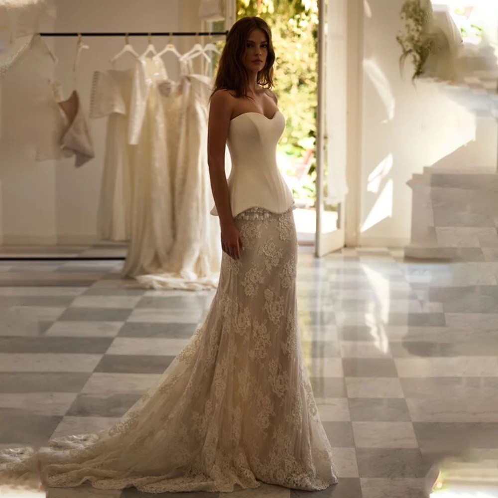 

New Design Sweetheart Lace Applique Two Piece Wedding Dresses Custom Made Bridal Grown 2025 Vestido De Noival