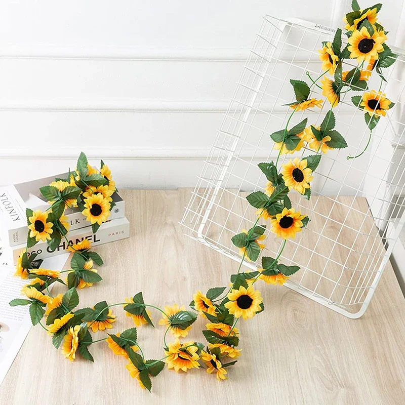 250Cm Zijde Zonnebloem Klimop Wijnstok Kunstbloemen Muur Opknoping Slinger Tuin Hekken Thuis Bruiloft Kerst Decoratie Nep Plant - afbeelding 2