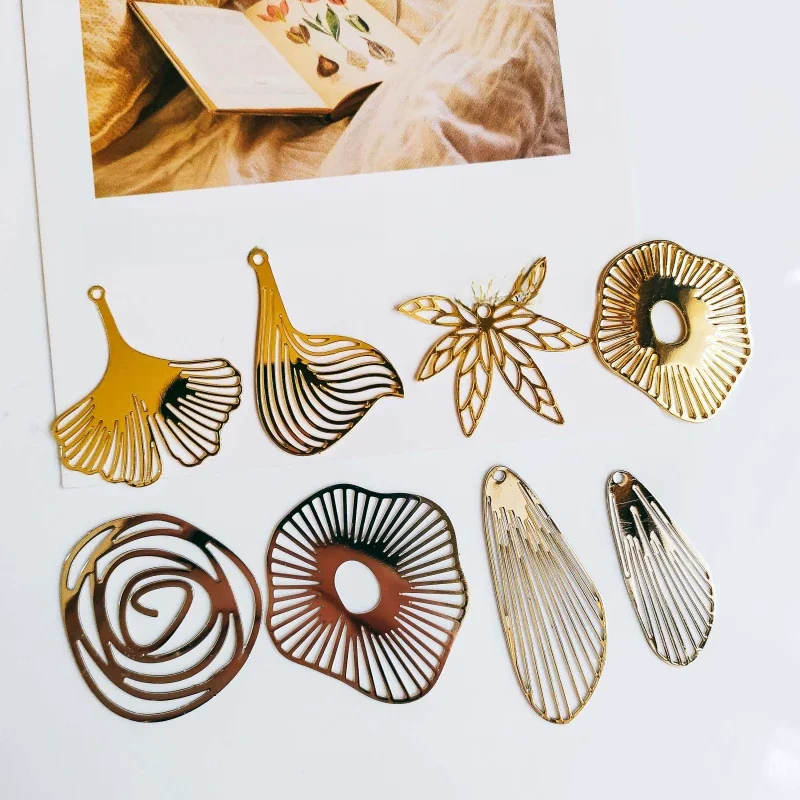 ZEROUP DIY JEWELRY Blanc K couleur or plaqué Simple tranche creuse pendentif goutte d'oreille breloques bijoux composant bricolage matériel fait à la main 4 pièces 3