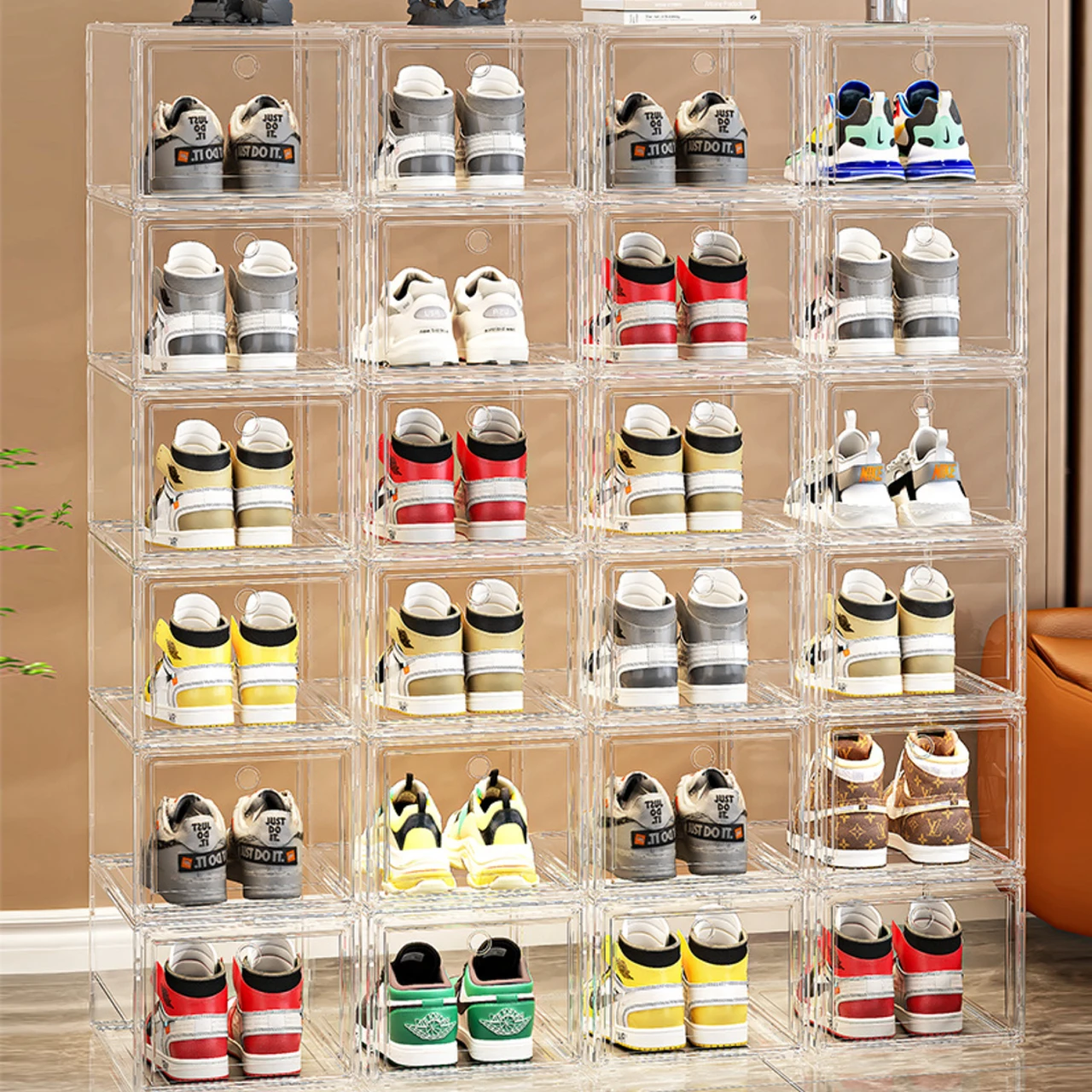 1 Pieza Cajas de Zapatos Transparentes en PP – Apilables con Puerta Magnética, Resistentes y Versátiles