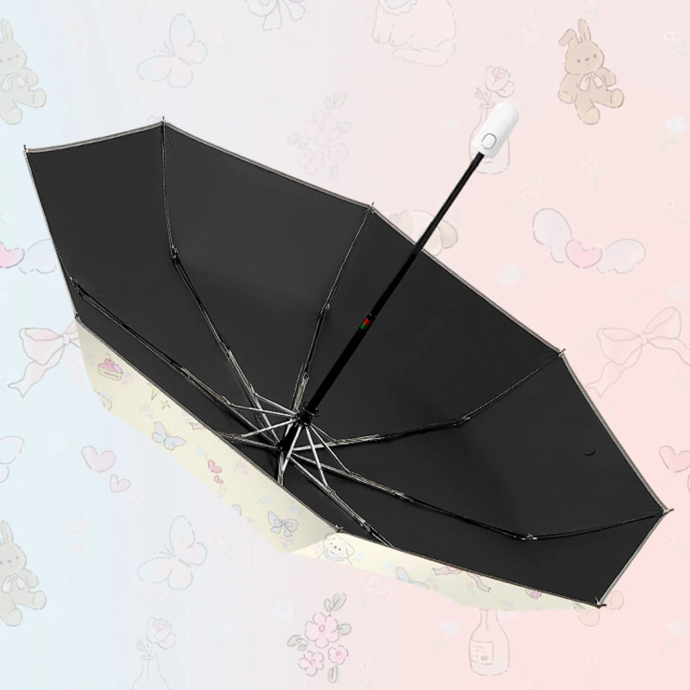 Cutie's three-tier automatic umbrella Pretty portable uyang-made UV sun-resistant black umbrella