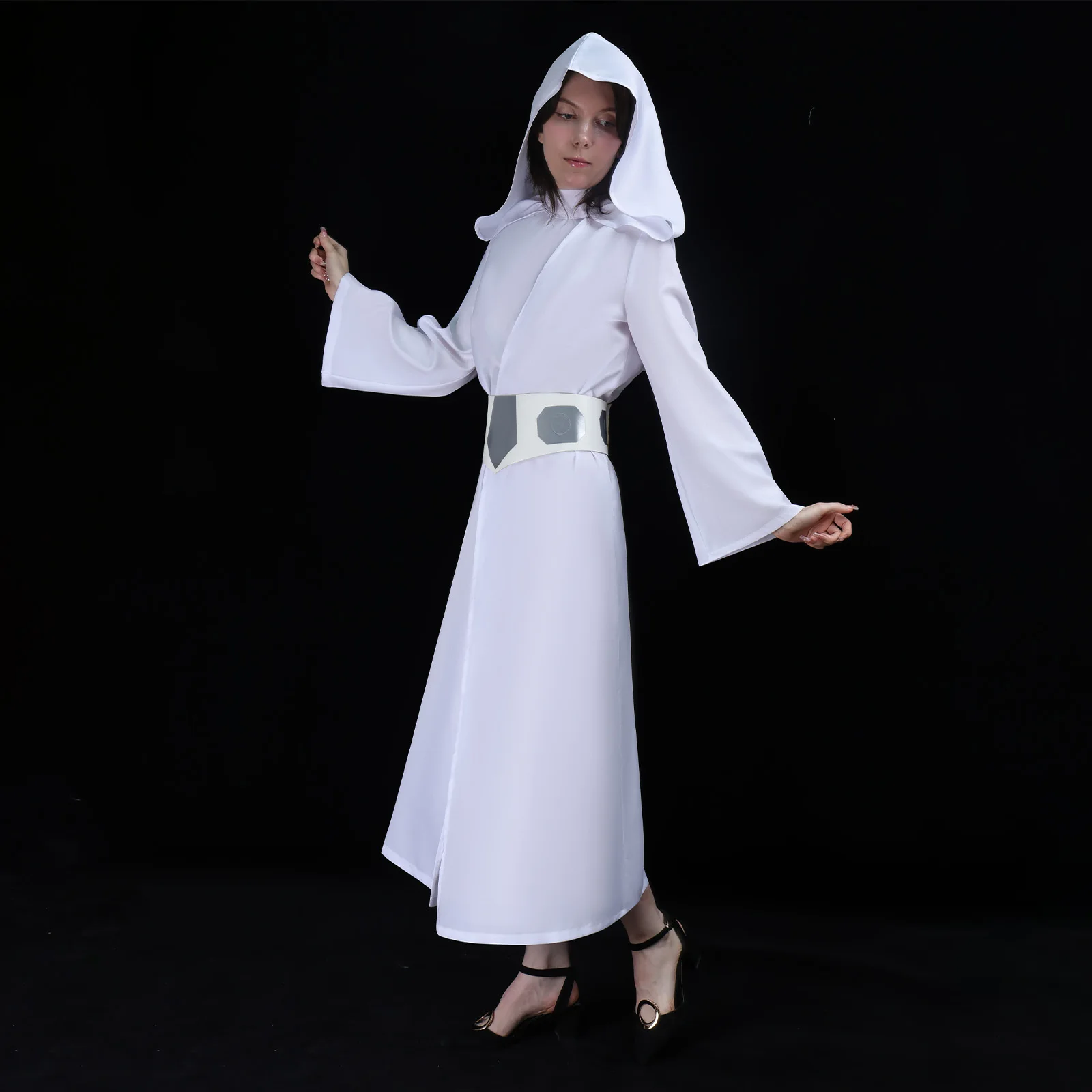 

Princess Leia Cosplay Costume Space Battle Star Leia White Dress with Belt for Women Classic Roleplay Outfit Halloween Party