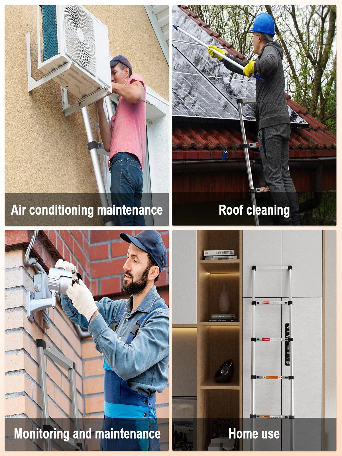 Telescopische ladder roestvrij staal 2,6M/3,2M/3,8M, multifunctionele vouwladder uittrekbare zolderladder, antislip & 150kg - afbeelding 2