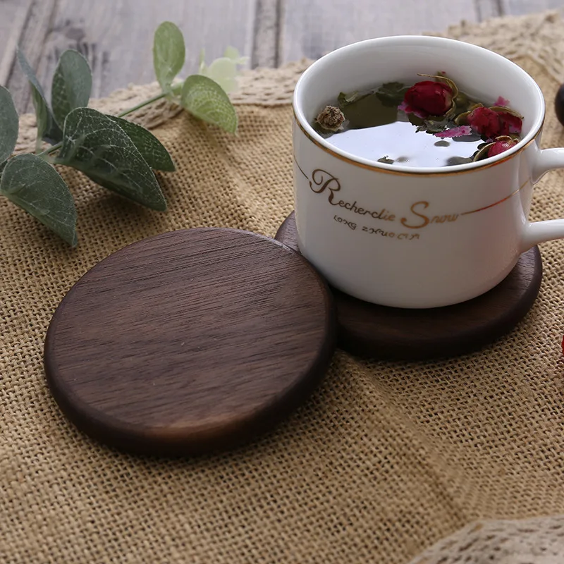 8,8 cm Walnoot Houten Onderzetters voor Glazen en Mokken, Ronde Vierkante Houten Bekeronderzetter Duurzame Thee- en Koffiebekeronderzetter Placemats