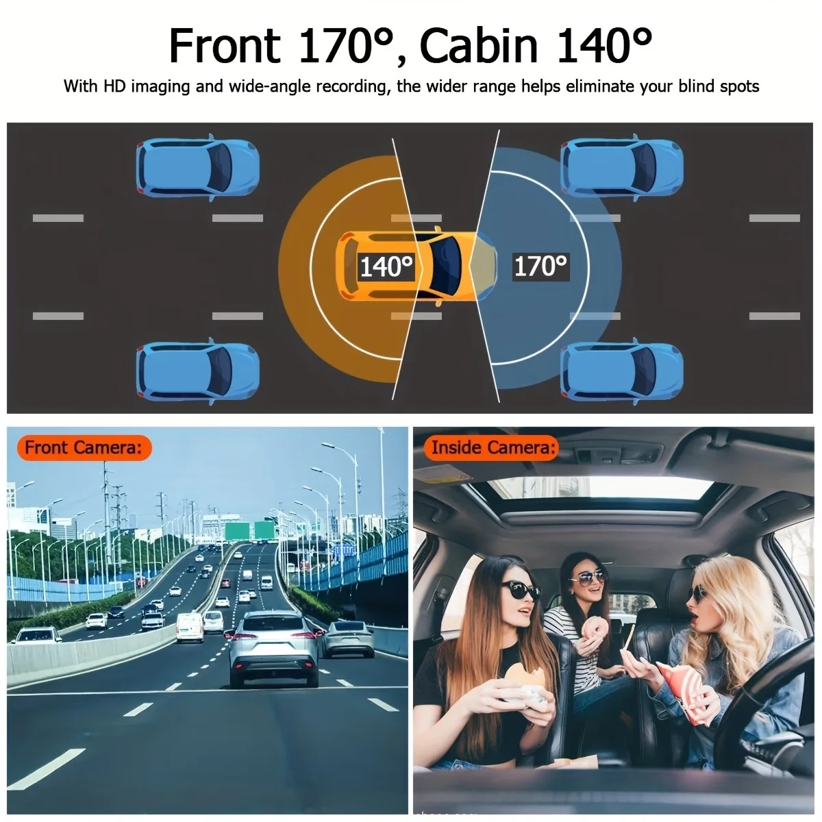 ETYMOOFOX Dual-Dashcam Vorne 1080P Innen 720P, 170° ° Weitwinkel, Nachtsicht, 24-Stunden-Parküberwachung, Schleifenaufzeichnung, G-Sensor – Detail 3