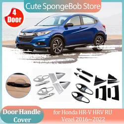 Car Handle Cover for Honda HR-V HRV RU Vezel 2016~2022 2017 Carbon Fiber Black Chrome Door Sticker Trim Strip Cap Accessories