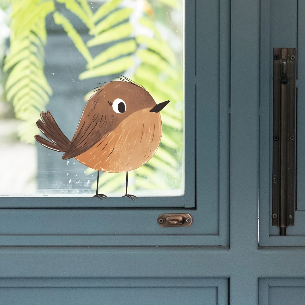 1Pc Charming and Cute Painted Sparrow Window Sticker, Self-Adhesive Pvc Home Decor DIY Sticker, Suitable for Study Room, Cabinet, Living Room, Bedroom, Dining Room, Bathroom, Entryway, Doors and Windows, and Wall Decals, Easily Create a Warm and Fun Space, a Creative and Thoughtful Gift for Family, Friends, and Loved Ones