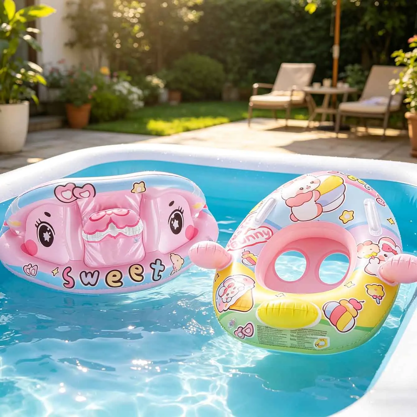 1PC Inflatable Pool Float Seat With Canopy Backrest Handles PVC Swim Ring for Beach Pool Summer view 4