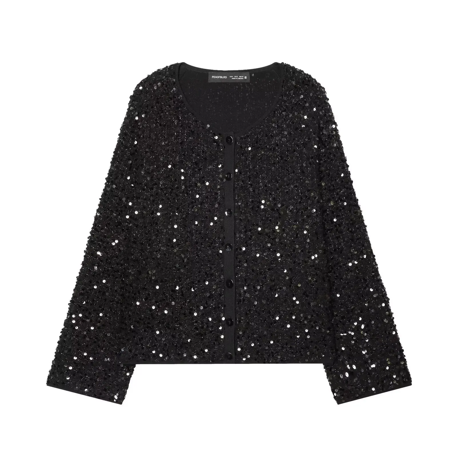 

Stylish round neck sequined loose-fitting long-sleeved jacket for women, suitable for everyday commuting, spring street style.