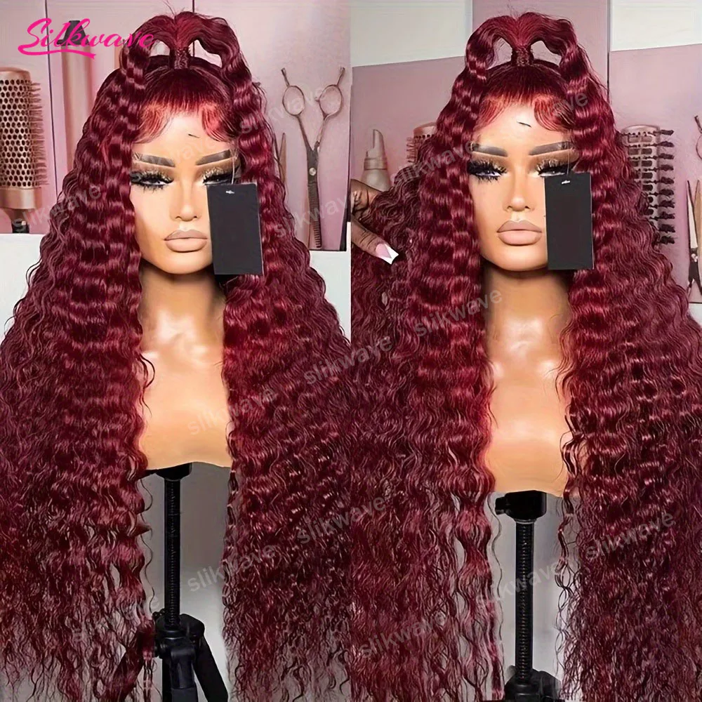 

Deep Curly Burgundy Human Hair Wigs 13x6 Hd Lace Front Wig For Women 13x4 Deep Wave Hd Transparent Lace Frontal Wig 200% Density
