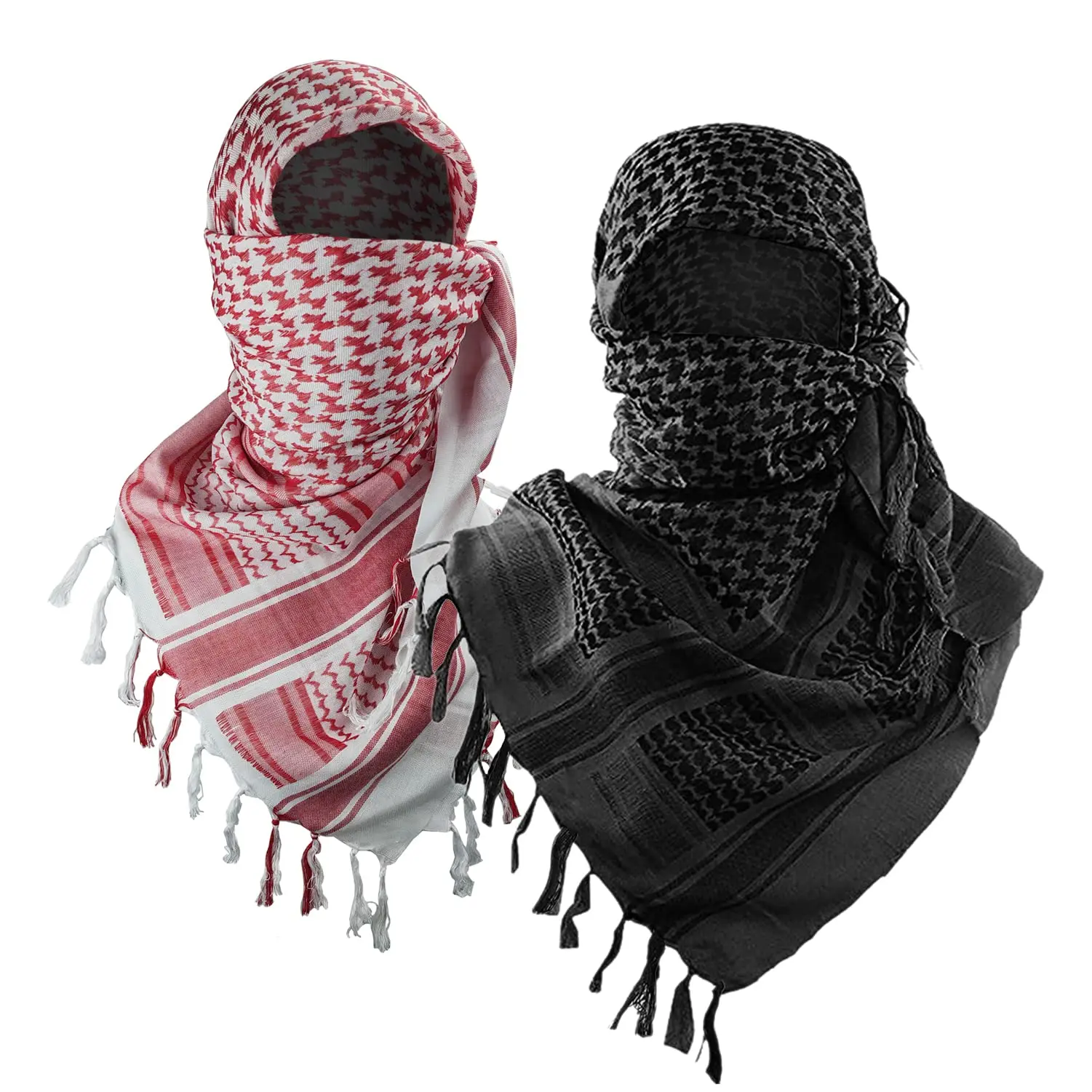 Double Red 2Pcs Military Shemagh Tactical Desert Scarf / 100% Cotton Keffiyeh Scarf Wrap for Men And Women