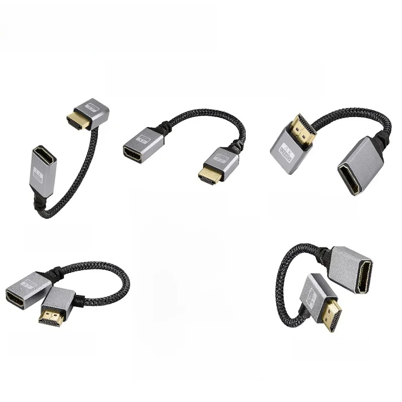 4K UHD V2.0 HDMI Cable 90 Degree Up/Down/Left/Right Angled HD To HD Male To Female Short Nylon Braided Cord for Camcorder HDTV