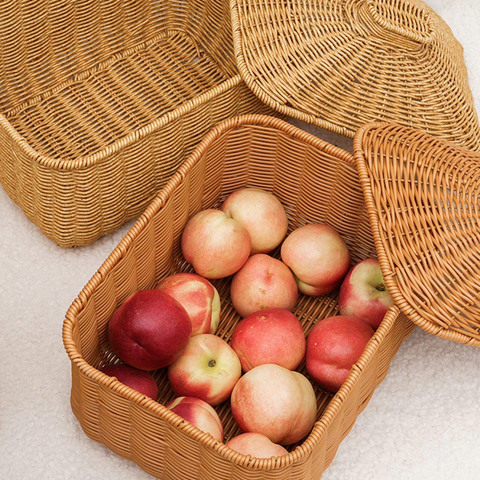 Handwoven Basket Home Décor Shelf Baskets Bin with Lid Food Storage Basket for Bathroom Living Room Bedroom Kitchen Shelves