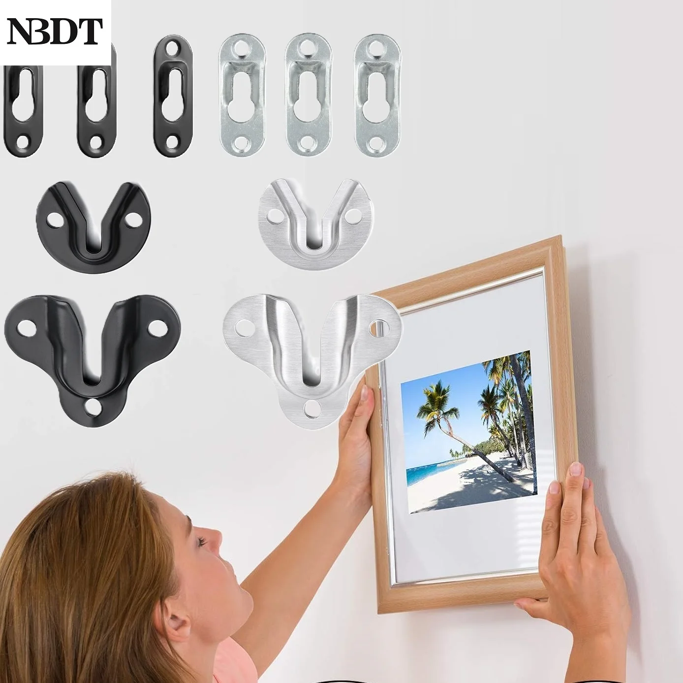 200Pcs Stainless Steel Iron Keyhole Picture Hanger Wall Mirror Frame Hanging Plate Brushed Matte Black