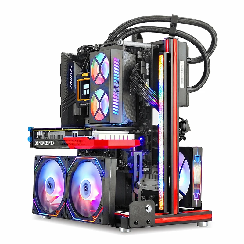 Imagem -03 - Metalfish-alumínio Open Frame Case Blockcase Suporte Atx M-atx Mainboard Gpu Mount Horizontal 240 Liquid Cooler Gaming Cabinet