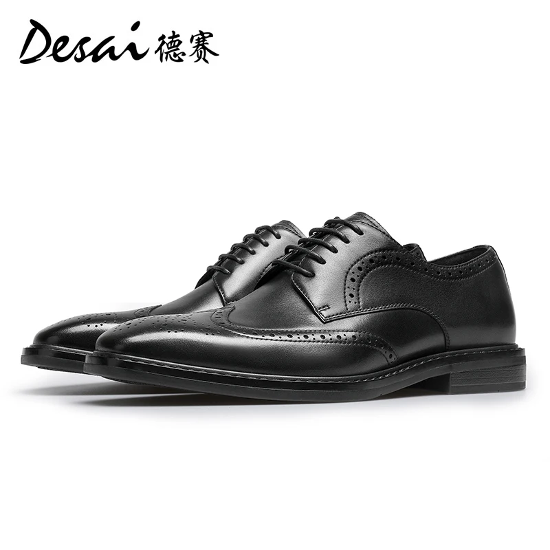 Desai Leather Shoes for Men\'s Business Attire, Derby Shoes, Genuine Leather, Vintage Brushed Block Leather Shoes,Soft sole non-s