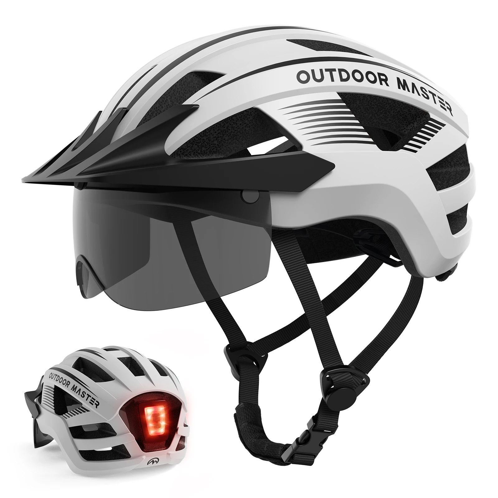AliExpress NONE OutdoorMaster Cycling Helmet PC+EPS 17 Vents Detachable Visor Glasses USB Tail Light Adjustable Safety Bicycle Helmet