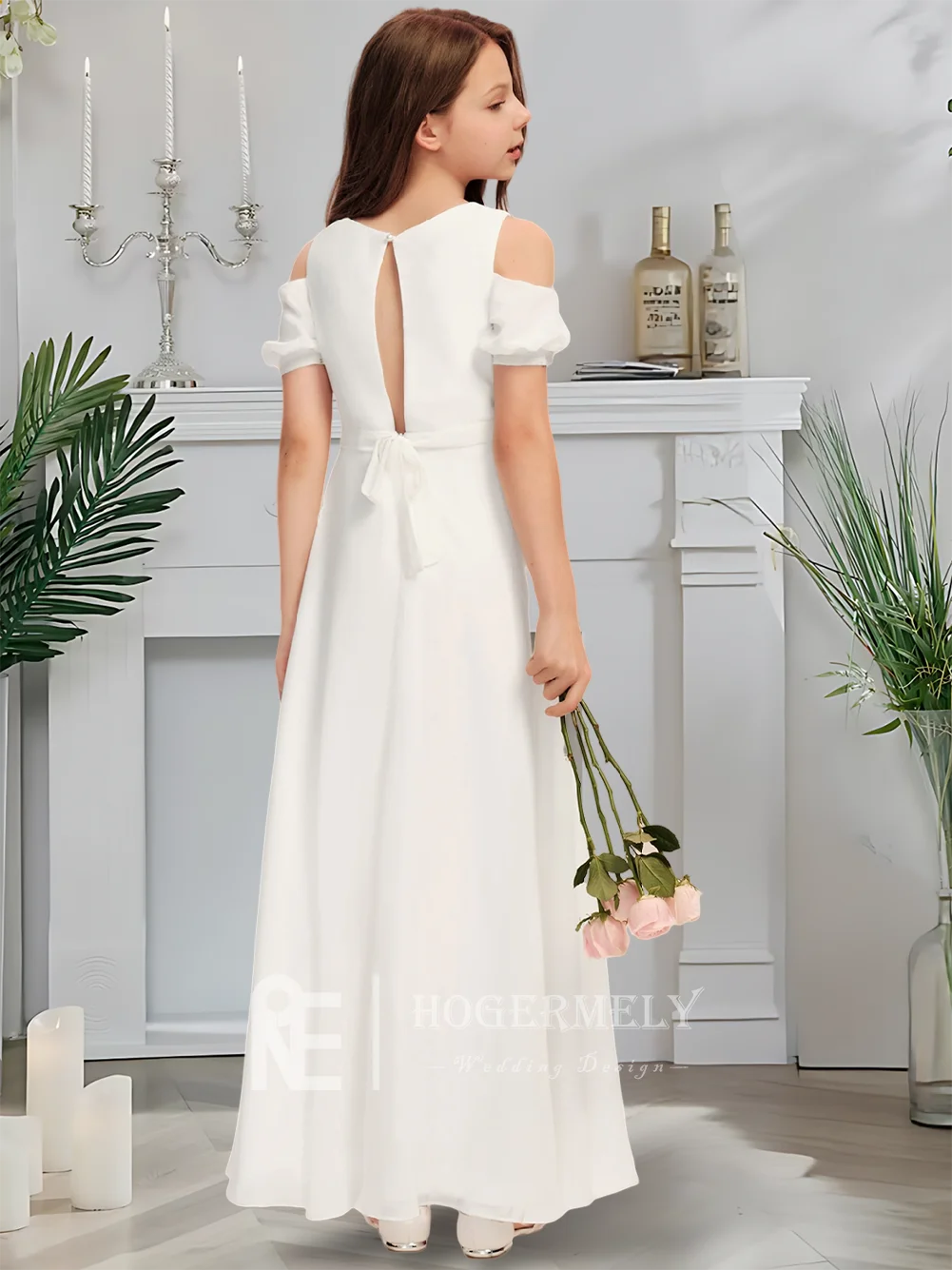 Роскошное платье подружки невесты с круглым вырезом, ванильное кремовое платье с цветочным узором для девочек, шифоновое платье длиной до пола с бантом для церемонии причастия