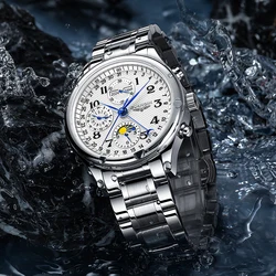 GUANQIN 2024 Men Watches Top Brand Luxury Mechanical Automatic Stainless Steel Waterproof Moon Watch Sapphire Wristwatch Clock