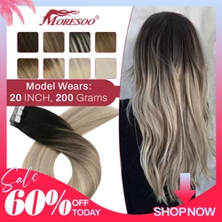 Moreoo – Extensions de cheveux brésiliens Remy à bande adhésive, cheveux 100% naturels, lisses, 14 à 24 pouces extensions cheveux extension adhesive cheveux naturel humain extensions de cheveux humains