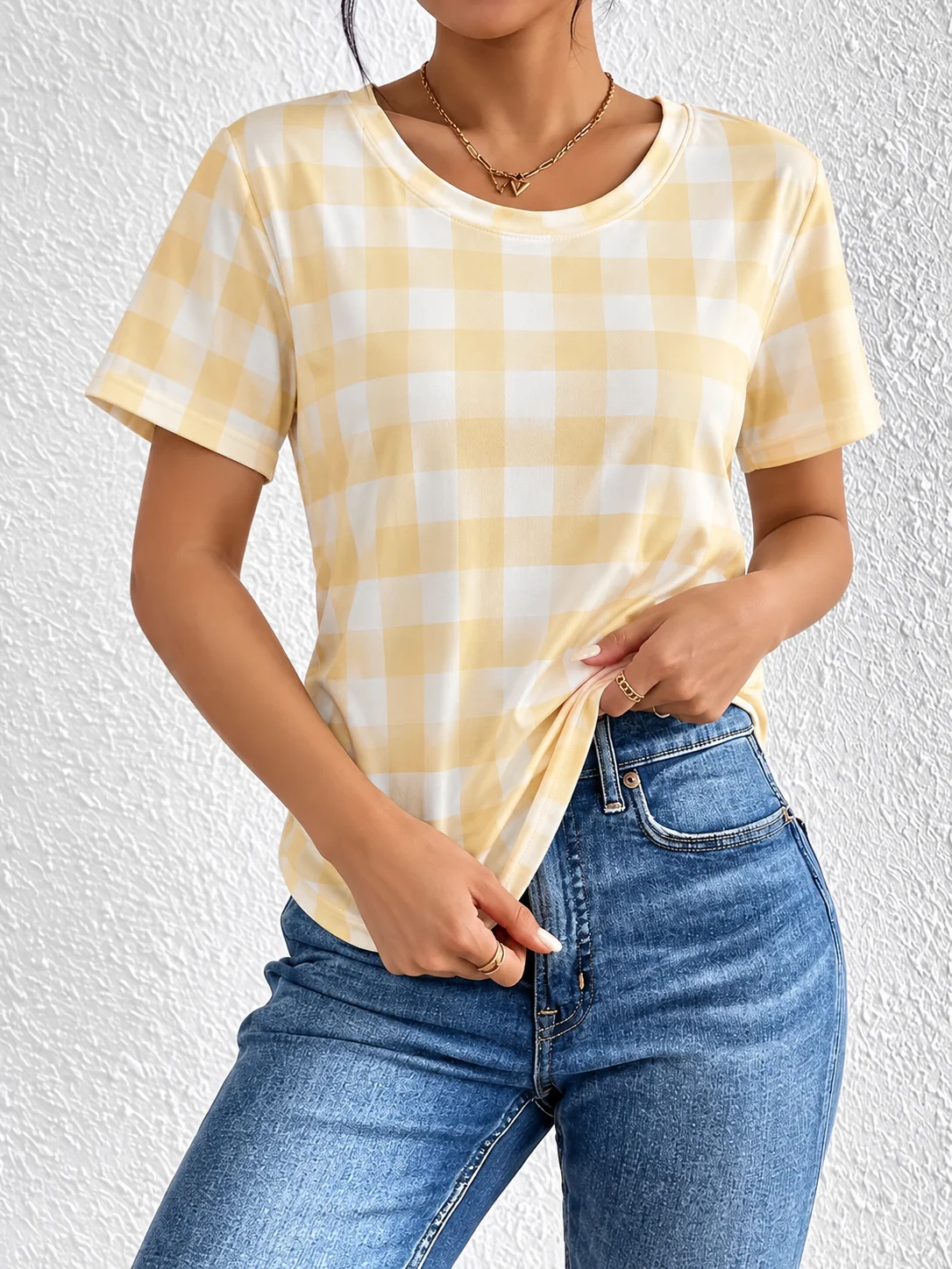 Yellow Plaid Short-Sleeved Wom - Smart Home Yellow recension och pris