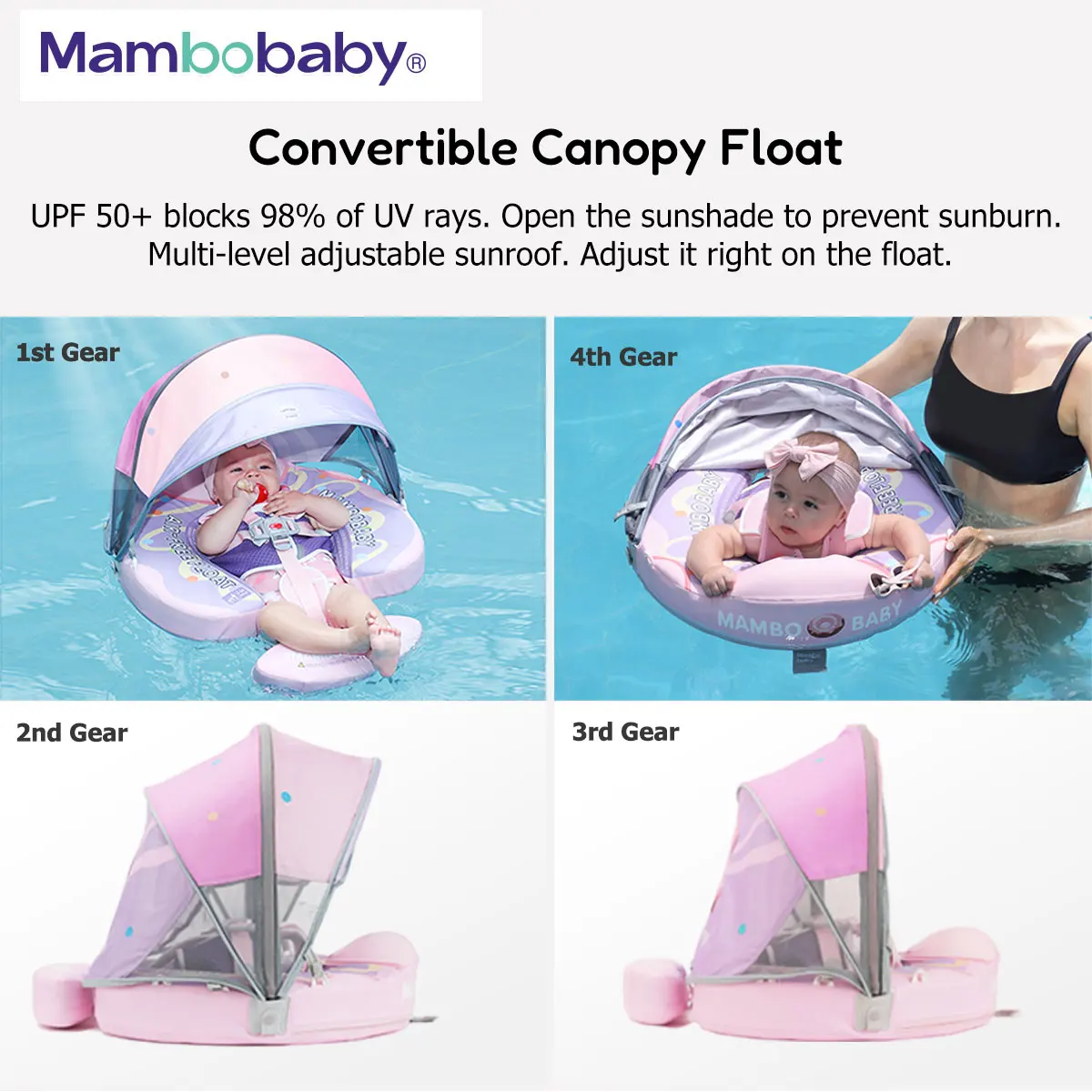 Mambobaby Baby donut Float Non-Inflatable Baby Pool Float with Canopy Upgraded Baby Swimming Floats Infant Water Floatie Ring