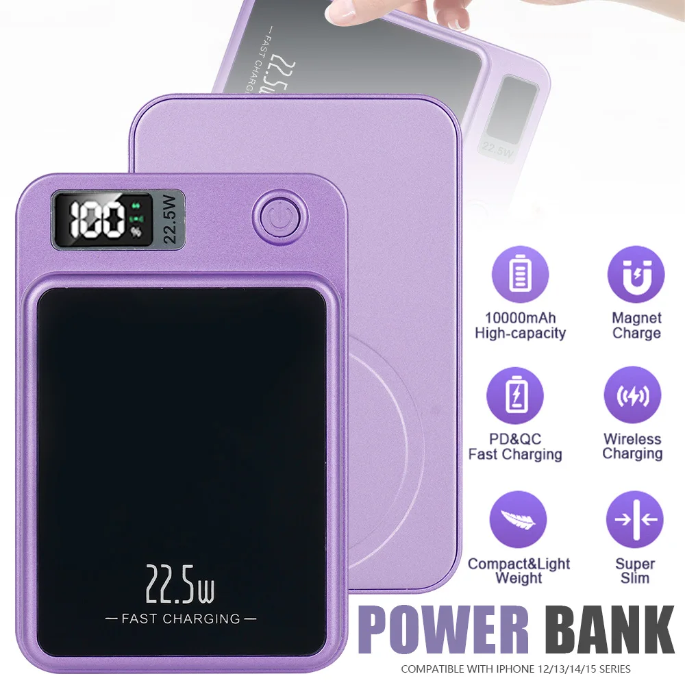 Powerbank z klipsem 10000mAh, szybkie ładowanie PD 22.5W, magnetyczna adsorpcja, przenośna kieszonkowa ładowarka zewnętrzna do iPhone 12/13/14/15