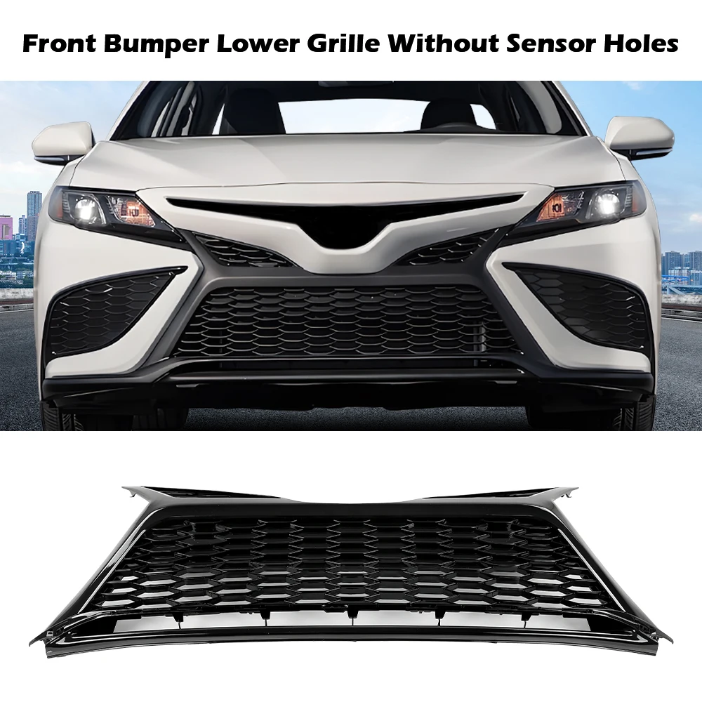 Rejilla inferior del parachoques delantero sin agujeros del Sensor apto para Toyota Camry Se Xse 2021 2022 5310206630 To1036230 malla de panal negra brillante