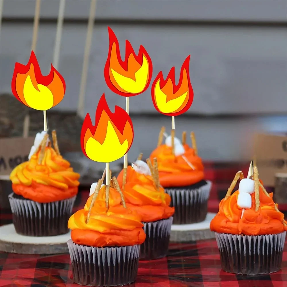 Décorations de gâteau Chi avec flammes de feu, décorations de gâteau sur le thème du camion de pompier, fournitures de fête d'anniversaire, 10 pièces, 20 pièces