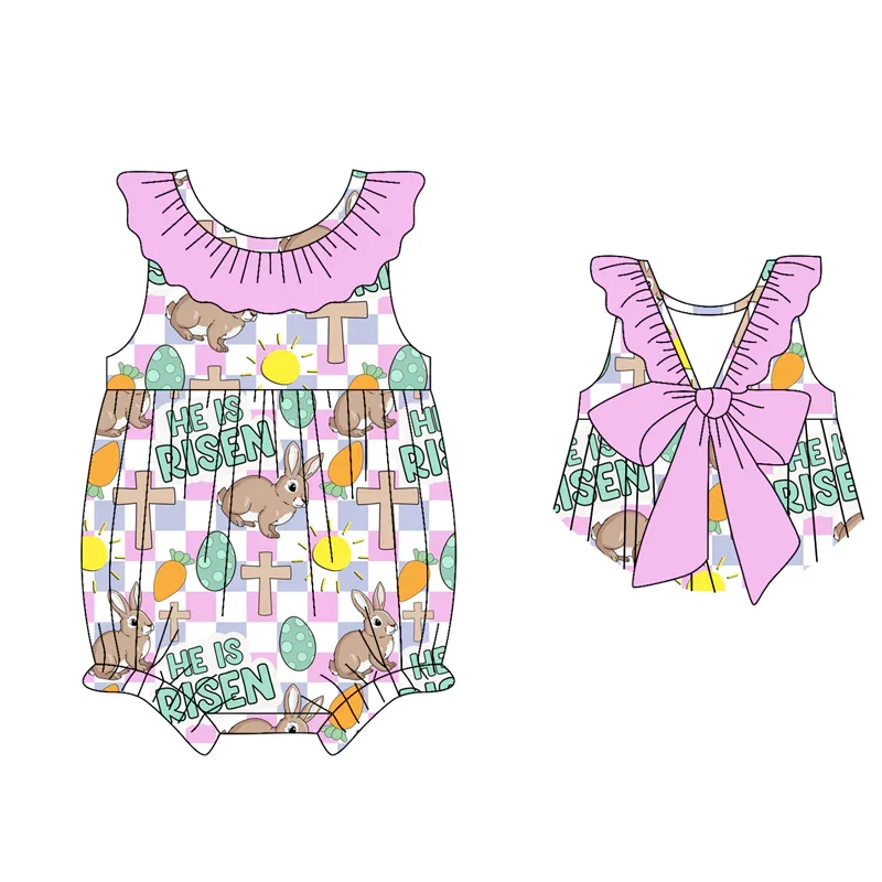 Boutique Easter Kids Clothes Sleeveless Bunny Print Pants Girl Outfit Set Girl Dress Newborn Baby Romper