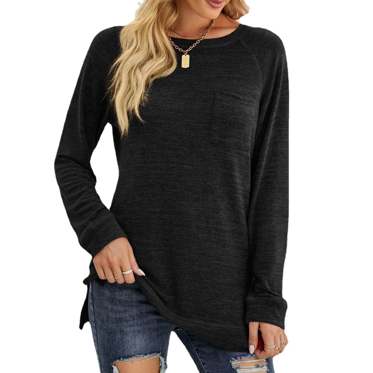 Ladies Long Sleeve Blouse T-Shirt Top Spring Autumn Loose Casual Female Women Solid O-Neck Blouse Shirts Pullover Top Plus Size