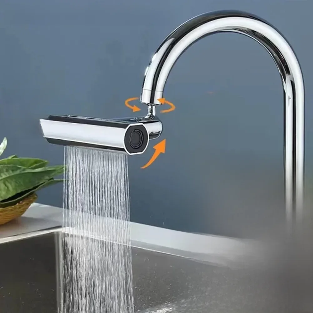 360 °   Obrotowy adapter przedłużający do kranu z wodospadem Opryskiwacz 3 tryby Wielofunkcyjny wodospad Ciśnieniowy Bubbler Zlewozmywak Dopasowany — zdjęcie 2