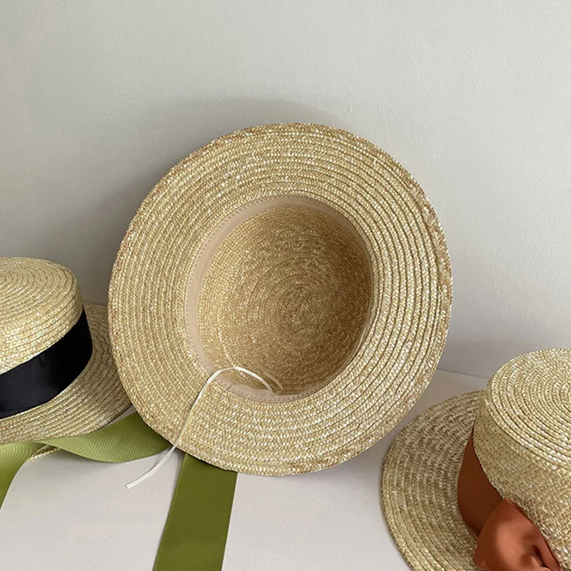 French Style Sun Hats for women Bowknot Summer Hat Wide Brim Boater Straw Hat Canotier Hat Ribbon Church Derby Summer Fedoras