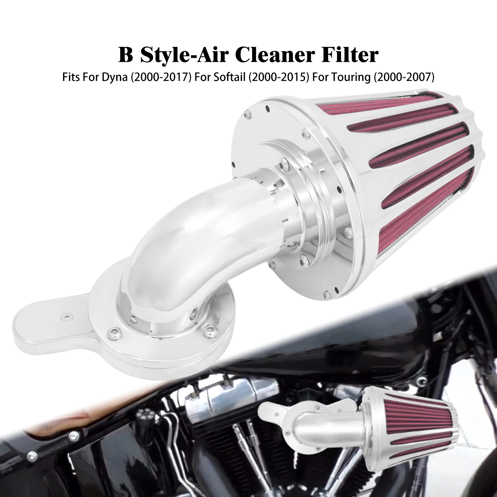 Chrome Cone Air Filter Red Element Fit For Harley Touring Road King Glide 2000-2007 Dyna FXR 2000-2017
