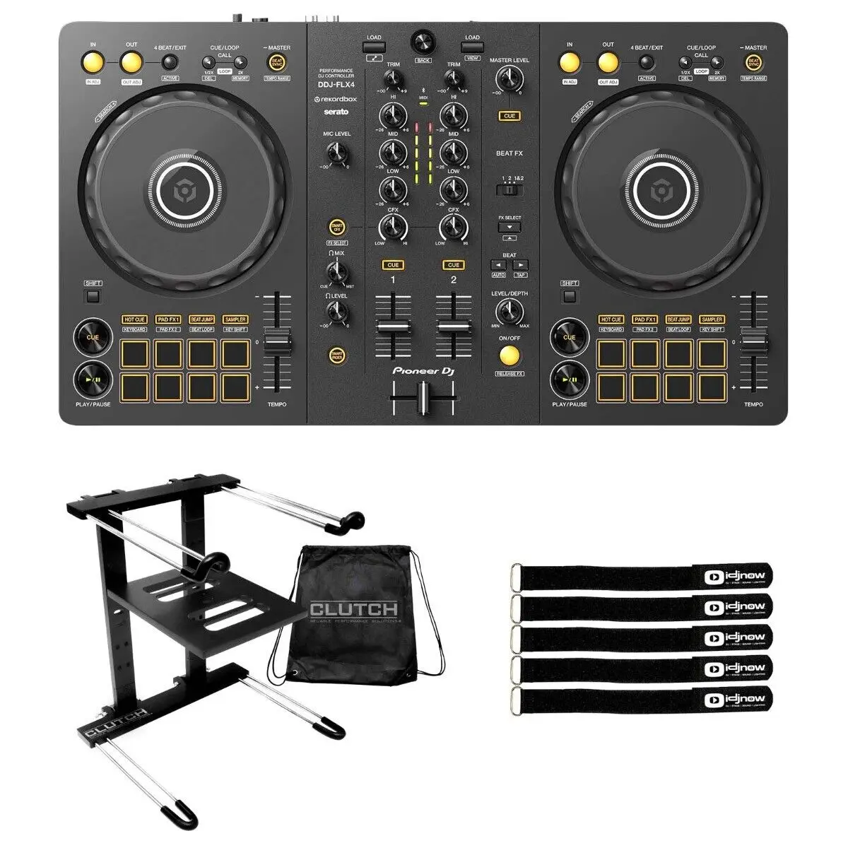 

QUALITY VALUES Pioneer DDJ-FLX4 2-Channel Serato Rekordbox DJ Controller w Laptop Stand