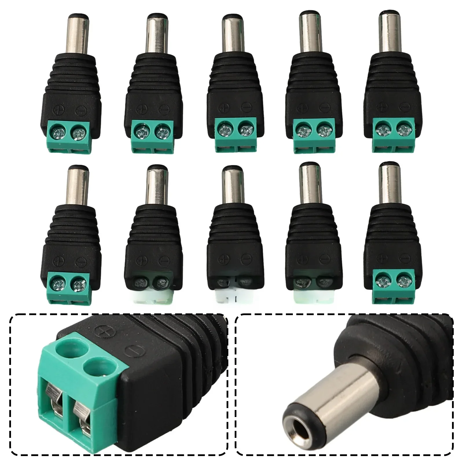 10 SZTUK męskich wtyczek zasilania DC Złącze 5 5x2 1MM 12V 24V Wtyczka do zasilacza LED Łatwa instalacja i trwałość — zdjęcie 2