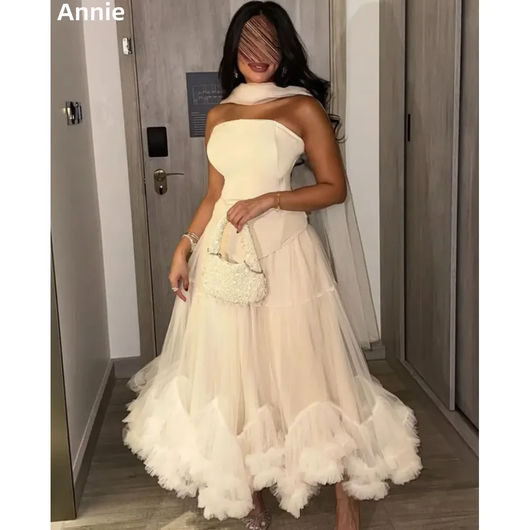 

Annie Off-shoulder Waist Prom Dresses Handmade Tulle Curled Edge Evening Dresses A-Line Women's Special Occasions Party Dresses